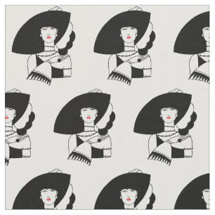 Tecido Mulher Art Déco de Grande Chapéu Luvas RL