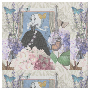 Tecido Mulher Azul Elegante Vestido Floral Chique