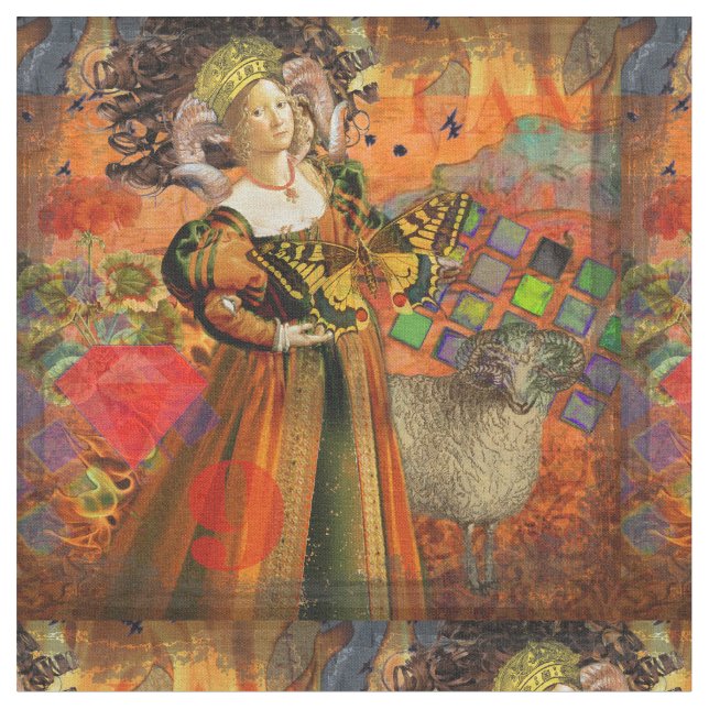 Tecido Mulher de Áries Laranja: Colagem de Arte Antiga de (Detalhe)