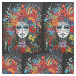 Tecido Mulher Mardi Gras em Máscara e Headdress
