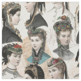 Tecido Mulheres Vintage Elegantes Vitorianas em Chapéus