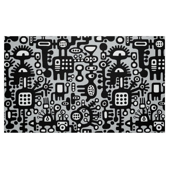 Tecido Mundo Mecanoide - Preto e Branco com Cinza c6cbcc (Fat Quarter)