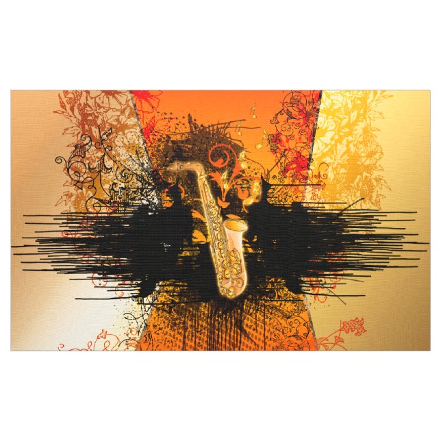 Tecido Música, saxofone com grunge (Jarda)