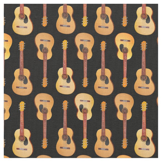Tecido Músico de guitarras acústicas clássicas em preto (Detalhe)