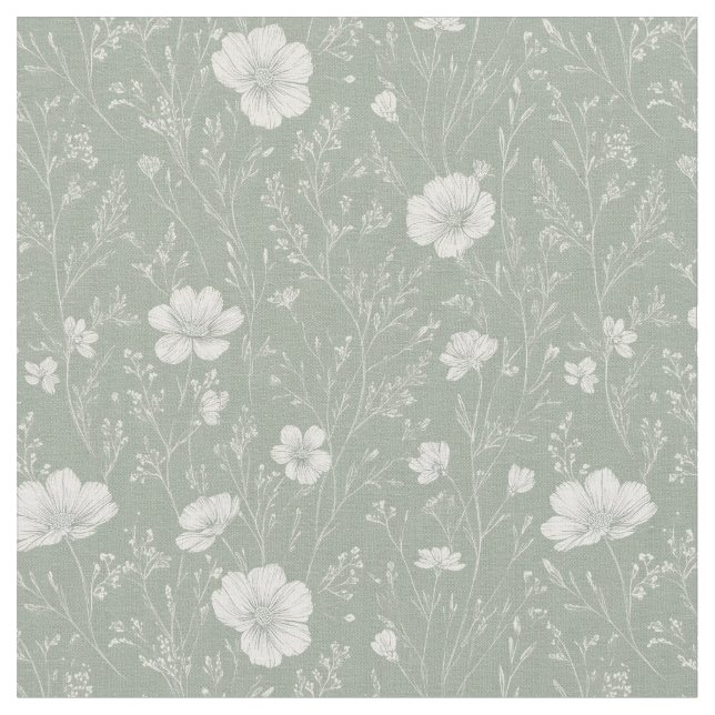 Tecido Muted Sage Green And White Wildflower Pattern (Detalhe)
