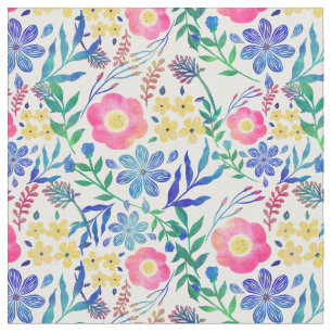 Tecido Na moda cor-de-rosa flores pintadas à mão design