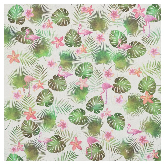Tecido Na moda e Flamingos, design tropical (Modelo)