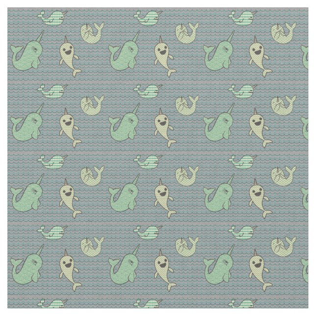 Tecido Narwhals pequeno feliz (Detalhe)