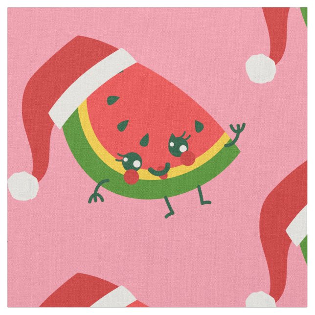 Tecido natal cor-de-rosa santa claus (Detalhe)