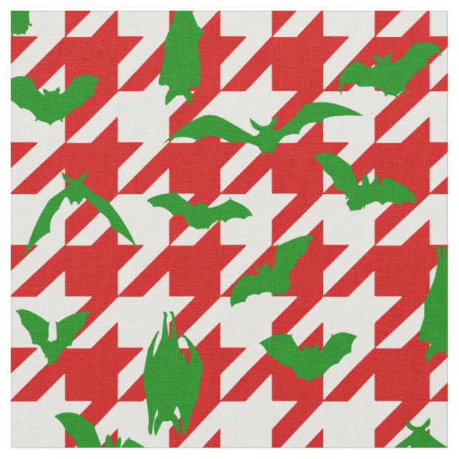 Tecido Natal feio houndstooth morcegos vermelho verde (Detalhe)