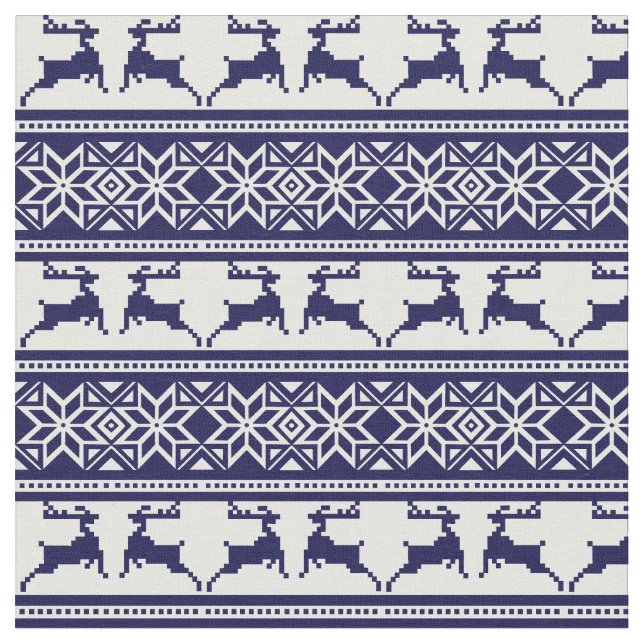 Tecido Natal, Folha Escandinava Azul e Branco (Detalhe)