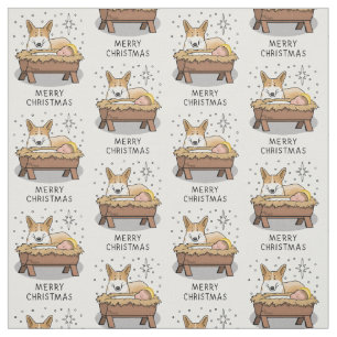 Tecido Natal Natividade Pembroke Welsh Corgi (vermelho1) 