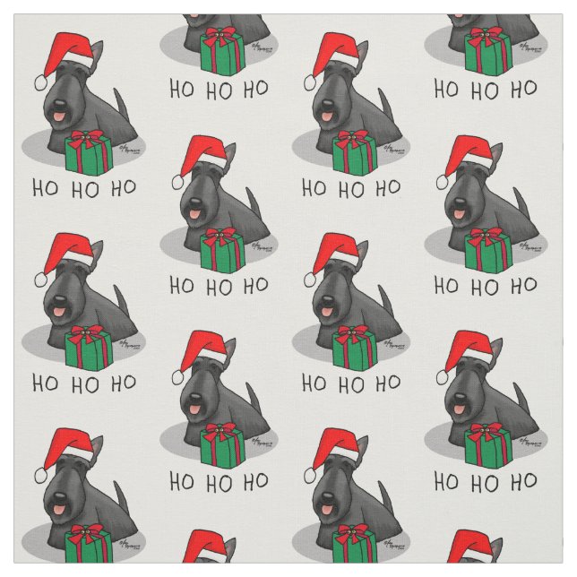Tecido Natal Santa Hat Scottish Terrier (preto) (Modelo)