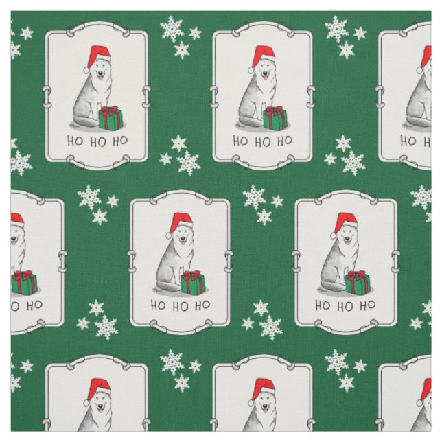 Tecido Natal Santa Hat Siberian Husky (prateado) (Modelo)