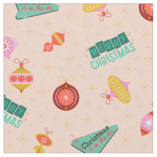 Tecido Natal Vintage Retro dos Anos 60 em Laranja Claro