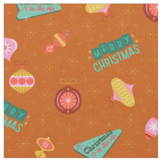 Tecido Natal Vintage Retro dos Anos 60 em Laranja Escuro