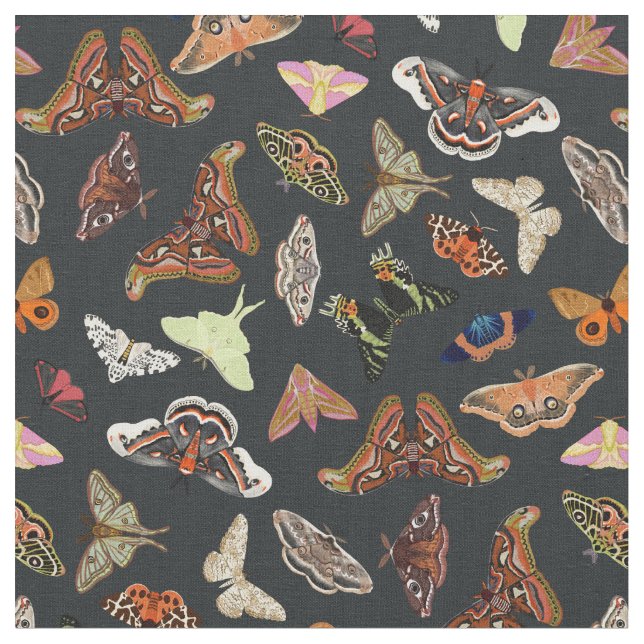 Tecido Natureza das mariposas de algodão escuras (Detalhe)