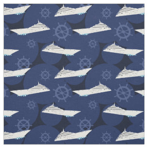 Tecido Náutico Navio de Cruzeiro com Padrão Branco Azul