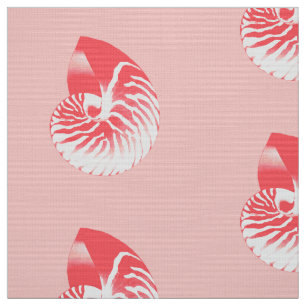 Tecido Nautilus Shell - coral rosa e branco