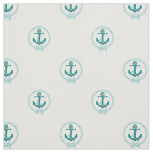 Tecido Nave aquática de âncora/nó marinheiro aqua