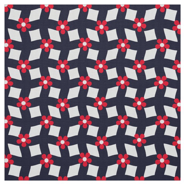 Tecido Navy Abstract Floral Grid - Poplin Fabric (Modelo)