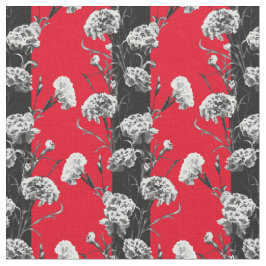 Tecido Negra-Elegante - Stripes Florais Brancas Vermelhas