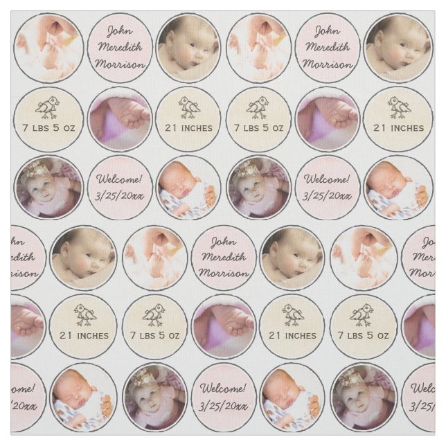 Tecido Nome do bebé da colagem da foto, stats do (Modelo)