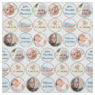 Tecido Nome do bebé da colagem da foto, stats do