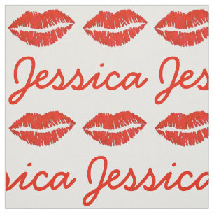 Tecido Nome Personalizado Lábios Vermelhos Lipstick Kiss 