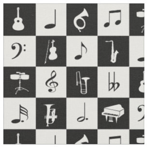 Tecido Notas à moda e instrumentos da música moderna
