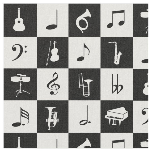 Tecido Notas à moda e instrumentos da música moderna (Detalhe)