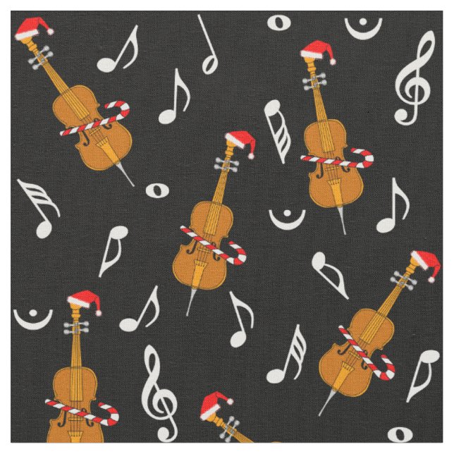 Tecido Notas da Música Cello Santa Hat (Detalhe)
