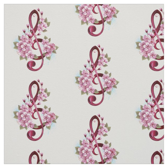 Tecido Notas de clave de trecho musical com flores de Sak (Modelo)