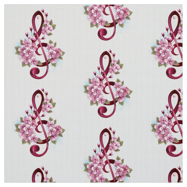 Tecido Notas de clave de trecho musical com flores de Sak (Modelo)