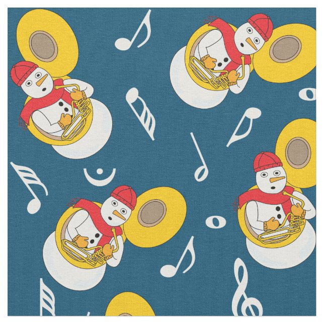 Tecido Notas de Música de Tuba Snowman (Detalhe)