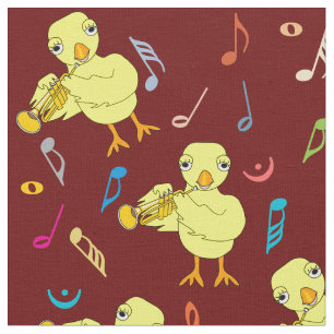 Tecido Notas de música do Pintinho de trompetes