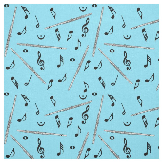 Tecido Notas de Música Flute Black (Modelo)