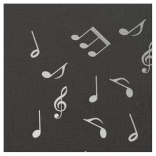 Tecido notas de música vermelha e preto prateado