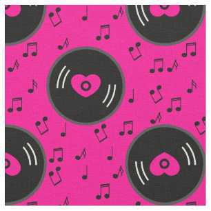 Tecido notas de música vinil recorde coração rosa