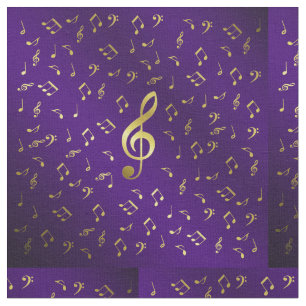 Tecido notas de ouro em roxo