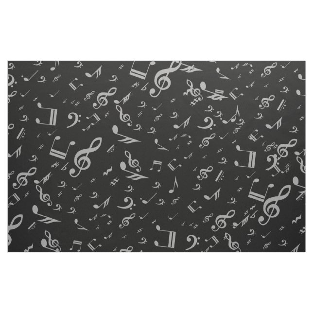 Tecido Notas musicais de cinzas de prata no preto (Fat Quarter)