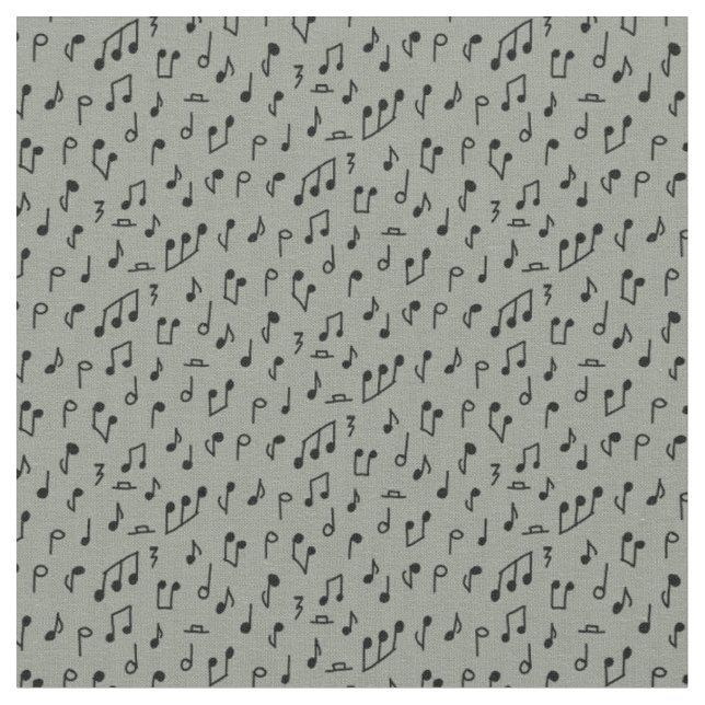 Tecido Notas musicais rabiscadas pretas em cinza médio (Detalhe)