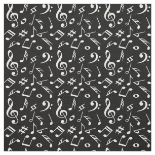 Tecido Notas preto e branco. Musical Moderno. Carta