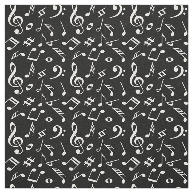 Tecido Notas preto e branco. Musical Moderno. Carta (Modelo)