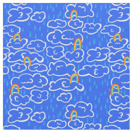Tecido Nuvens coloridas chovem Rainbow Blue Patterno