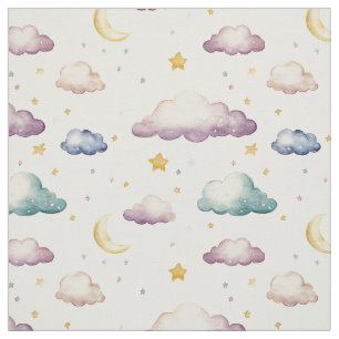 Tecido Nuvens de Pastel / Estrelas / Luas sobre o marfim