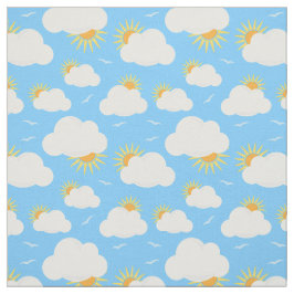 Tecido Nuvens de Verão e Céu Sol Padrão