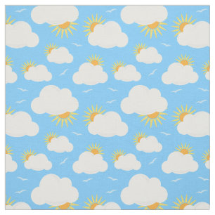 Tecido Nuvens de Verão e Céu Sol Padrão