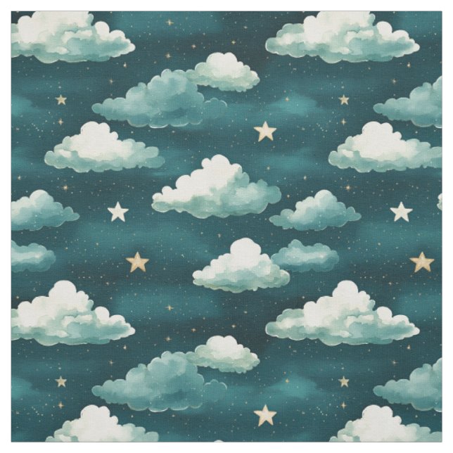 Tecido Nuvens e estrelas num fundo negro (Modelo)