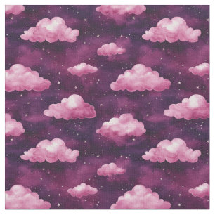 Tecido Nuvens e estrelas rosa em roxo e magenta